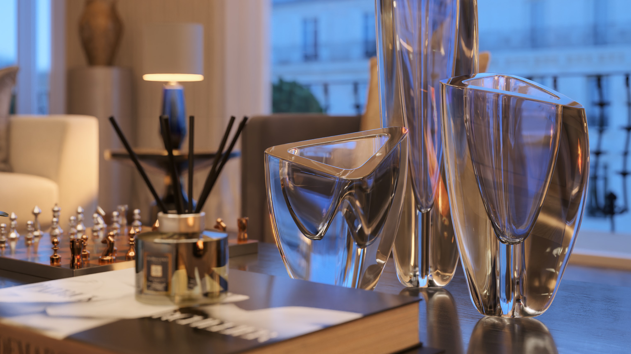 Close up of glassware for an interior design shoot